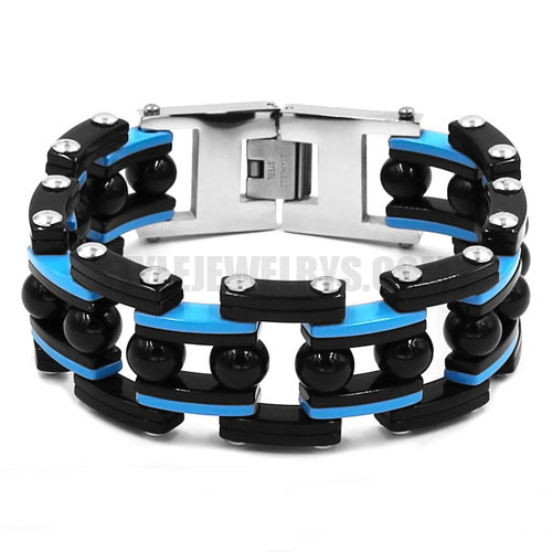 Bling Motor Biker Bracelet Stainless Steel Jewelry Bracelet Fashion Black and Blue Chain Motor Bracelet Black Steel Ball Braclet Men Bracelet SJB0331 - Click Image to Close